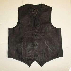 VTG ORIGINALES Hnos Solorzano 100% Black Leather Vest size 48